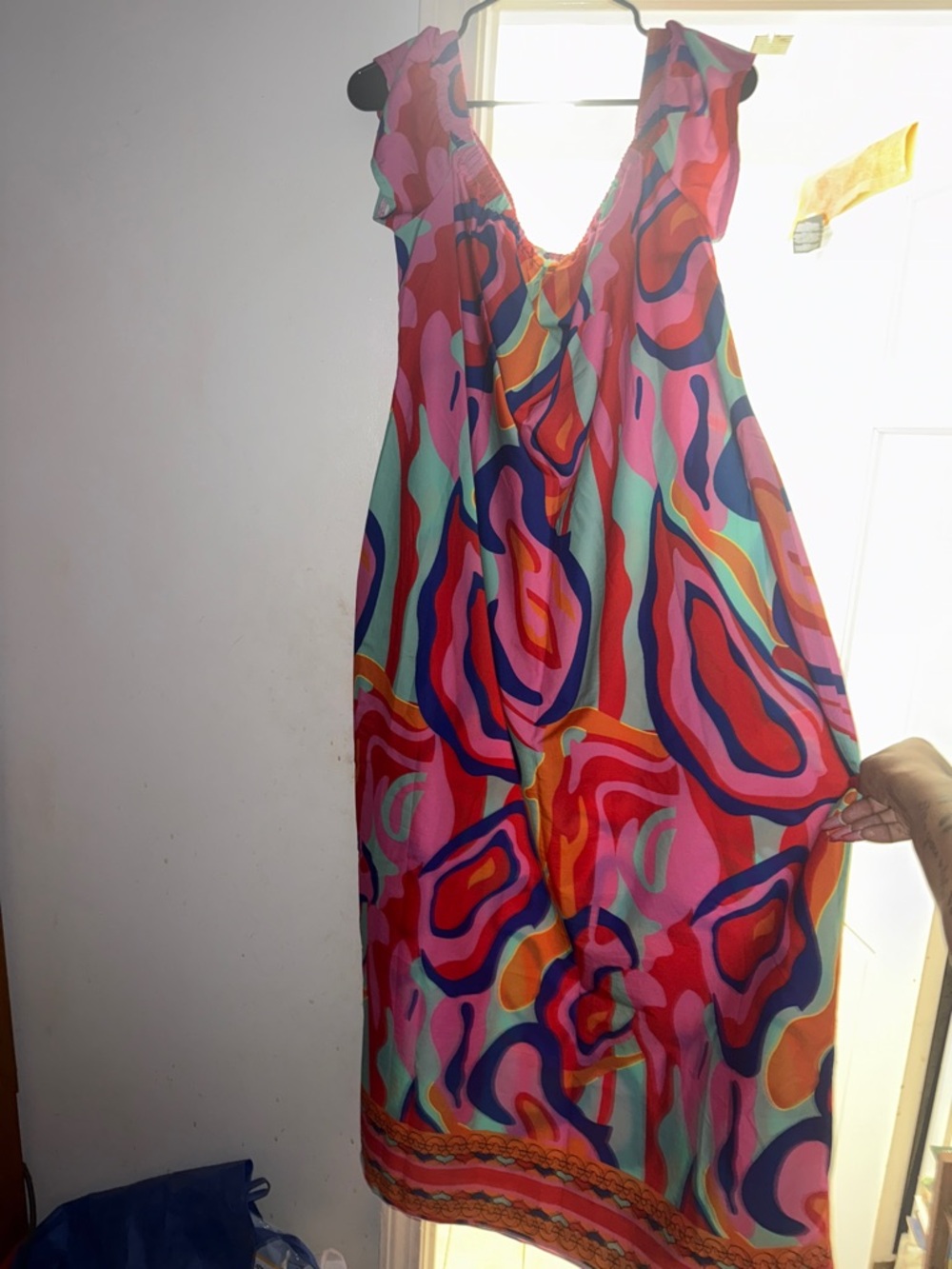 SHEIN Pink Red Blue Abstract Swirl Maxi Dress